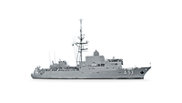 Ein Kriegsschiff freigestellt in Seitenansicht