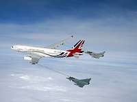 Britischer Typhoon und deutsche Eurofighter beim Air-to-air-refueling.