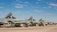 Eurofighter und Tornados in Nevada Drei Tornados und drei Eurofighter stehen einsatzbereit auf dem Flugfeld in Nevada.
