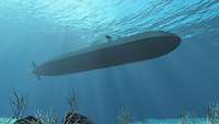 Computer graphic of a submerged submarine.