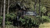 Ein Panzer in einem Wald