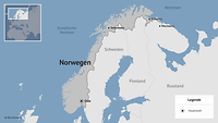 Eine Karte zeigt Norwegen mit seinen Nachbarländer Schweden, Finnland und Russland