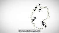 The locations of BAAINBw’s subordinate agencies are marked on an outline map of Germany.