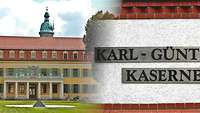 Karl-Günther Kaserne Kollage aus einem Gebäude und dem Schriftzug des Kasernennamens