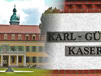 Karl-Günther Kaserne Kollage aus einem Gebäude und dem Schriftzug des Kasernennamens