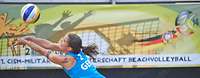 Eine Spielszene beim Beachvolleyball