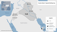 Eine Karte vom Irak und Jordanien, die das Einsatzgebiet von Counter Daesh / Capacity Building Iraq zeigt