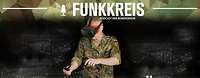 Funkkreis Podcast Virtuelle Realität #112 Podcast-Logo "Funkkreis" und Text "Virtuelle Realität", dahinter Polygonmuster und ein Soldat mit VR Brille.