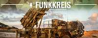 Funkkreis Podcast Technik #114 Podcast-Logo "Funkkreis" und Text "Technik", dahinter Polygonmuster und das Flugabwehrraketensystem Patriot.