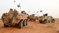 Mehrere gepanzerte Fahrzeuge stehen in der Wüste