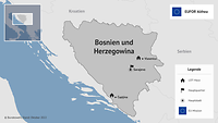 Eine Karte von Bosnien und Herzegowina, die das Einsatzgebiet von EUFOR Althea zeigt