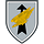 Auf dem grauen Wappen weist ein schwarzer Pfeil nach oben, darauf ein goldener Adler im Sturzflug.