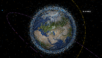 Objekte im erdnahen Orbit Die Grafik zeigt die Erde und eine halbe Million Objekte, größer als ein Zentimeter, im erdnahen Orbit.