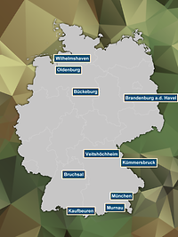 Eine Karte von Deutschland mit den 10 Standorten zum Tag der Bundeswehr 2023