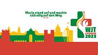 Banner des Weltjugendtages 2023 in Lissabon
