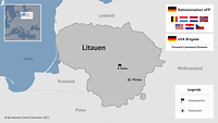 Eine Karte von Litauen, die das Einsatzgebiet und die teilnehmenden Nationen von enhanced Forward Presence (eFP) zeigt