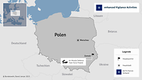 Eine Karte von Polen, die das Einsatzgebiet von enhanced Vigilance Activities (eVA) zeigt.