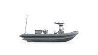 Ein Schlauchboot freigestellt in Seitenansicht