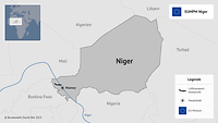 Eine Karte von Niger, die das Einsatzgebiet der Mission „EUMPM Niger“ zeigt