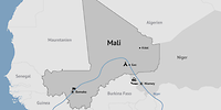 Eine Karte von Mali und Niger, die das Einsatzgebiet von MINUSMA zeigt