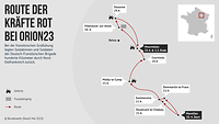 Eine Grafik zeigt die Route der „Kräfte Rot“ bei der Übung ORION 23