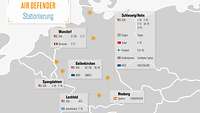 Map of Germany with station locations at Air Defender.