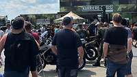 Feldjäger der Bundeswehr mit zwei Motorrädern, von Menschen umringt