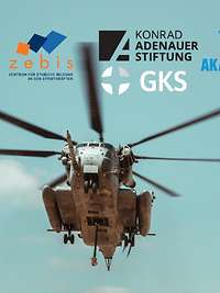 Flyer zur Akademietagung für Offiziere der Bundeswehr mit einem Hubschrauber