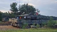 Auf einer Lichtung stehen zwei Panzer feuerbereit in Stellung.