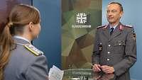 Eine Soldatin interviewt einen Soldaten in einem Studio