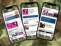 Radio Andernach App geöffnet auf 3 Handys mit verschiedenen Oberflächen der app geöffnet