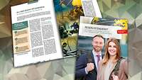 Das Titelbilder einer Broschüre, ein Mann und eine Frau mit Rucksäcken auf dem Rücken abgebildet.