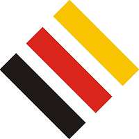 drei schräge Balken in den Farben schwarz, rot gold