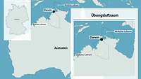 Karte von Australien mit Lokalisierung von Darwin und Lufträumen