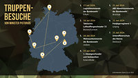 Eine Grafik zeigt eine Deutschlandkarte mit sieben Ortspunkte, daneben eine erklärende Legende dazu