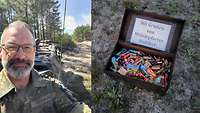 Militärpfarrer Stahlhut und eine Kiste mit Süßigkeiten
