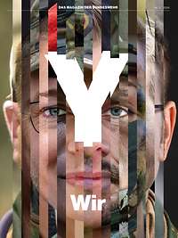 Das Cover vom Y-Magazin „Wir“ mit einer Collage aus verschiedenen Gesichtern in vertikalen Streifen