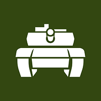 Ein grafisches Symbol von einem Panzer in Weiß auf grünem Hintergrund