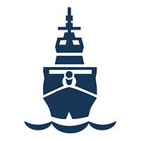 Ein blaues Schiff auf weißem Untergrund