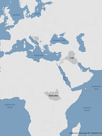 Eine Karte zeigt die Einsätze der Bundeswehr mit Mandat weltweit