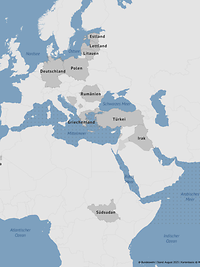 Eine Karte zeigt die Einsätze der Bundeswehr mit und ohne Mandat weltweit