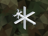 Loitering Munition Eine 3D-Grafik von einem Flugkörper auf Polygon-Hintergrund