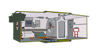 Eine Zeichnung einer Fronansicht eines Containers mit CT-Equipment.