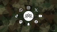 Eine Grafik zeigt die Icons verschiedener Social Media-Plattformen angeordnet im Kreis