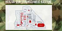 Grafische Darstellung des Kasernengeländes mit grauen und roten Flächen
