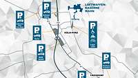 Karte mit ausgewiesenen Parkplätzen