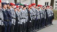 Soldaten und Soldatinnen stehen in einer Reihe 