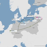 Eine Karte mit Namen von militärischen Übungen in Deutschland, in der Ostsee und in Litauen