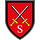 Wappen der Pionierschule Auf rotem Hintergrund kreuzen sich zwei schwarz-silberne Schwerter mit goldenem Griff, unten ein silbernes S für Schule.