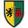 Geteiltes Wappen mit aufsteigendem Löwe auf goldenem Grund, ein Schwert, roter Turm auf grünem Grund